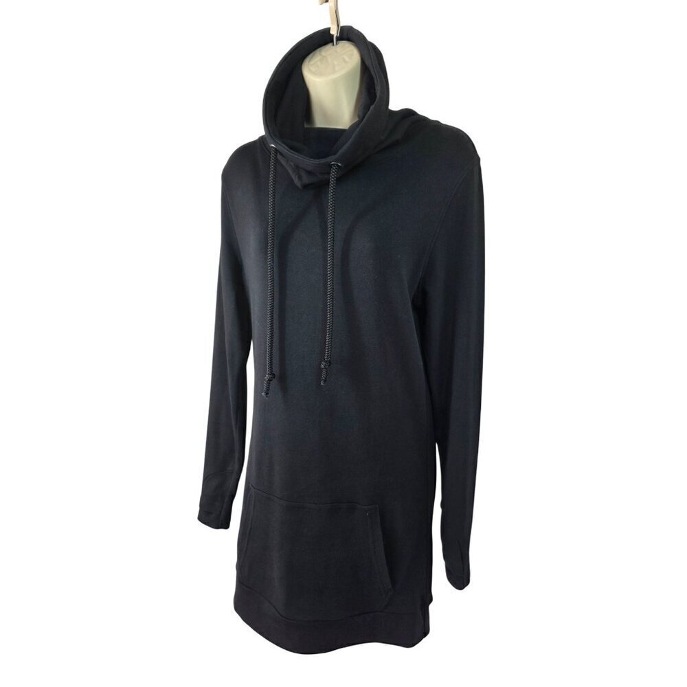 Lily Lottie Long Black Drawstring High Neck Sweatshirt Sz S Kangaroo Pocket NEW